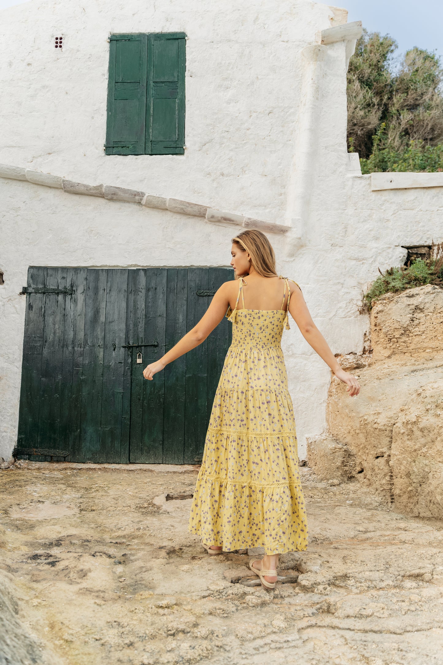 LEMON PEARL PRINT PEACH MAXI DRESS