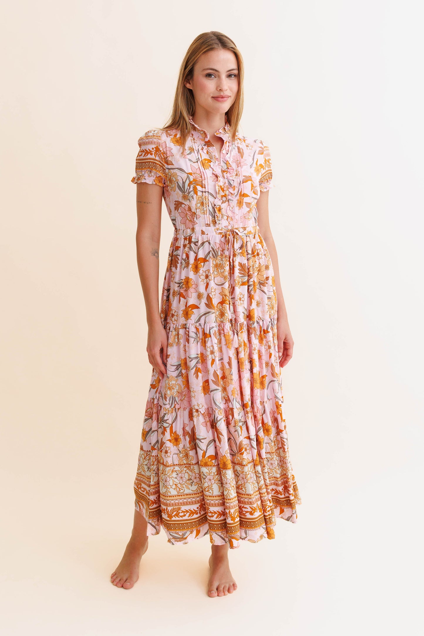 PEACH DAHLIA PRINT RINA MAXI