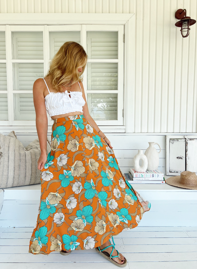 AQUA FIELDS PRINT ROCKY MAXI SKIRT