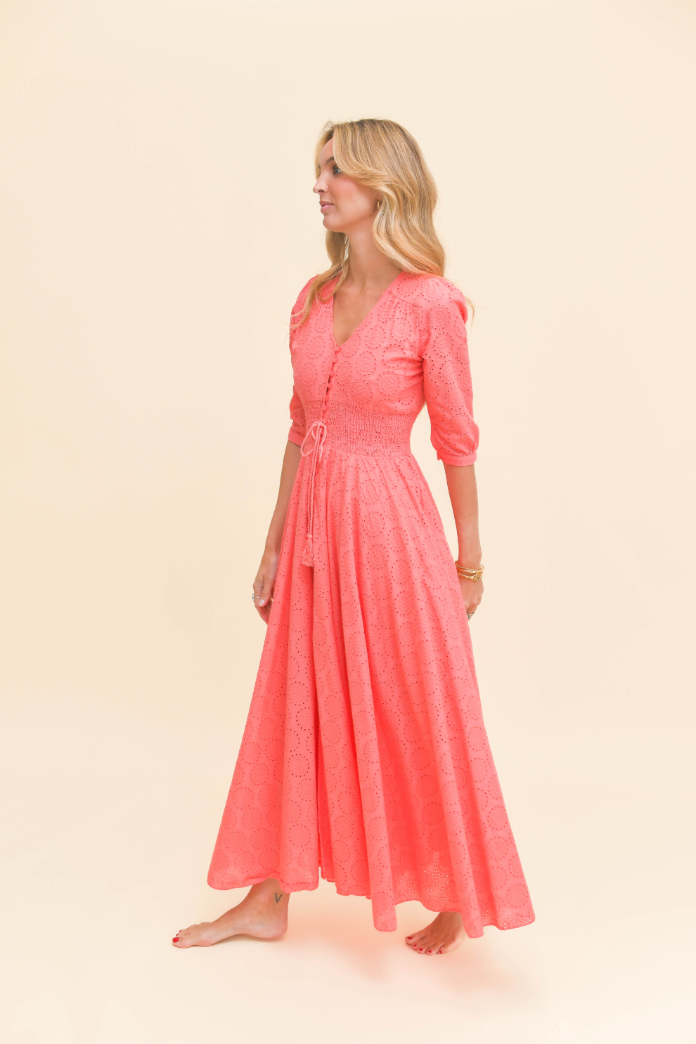 SOL EMBROIDERED STRAWBERRY INDIANA MAXI DRESS