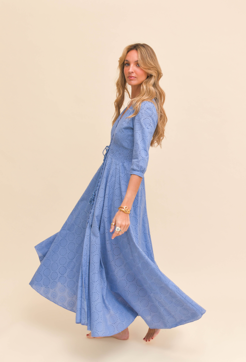 SOL EMBROIDERED BLUE INDIANA MAXI DRESS