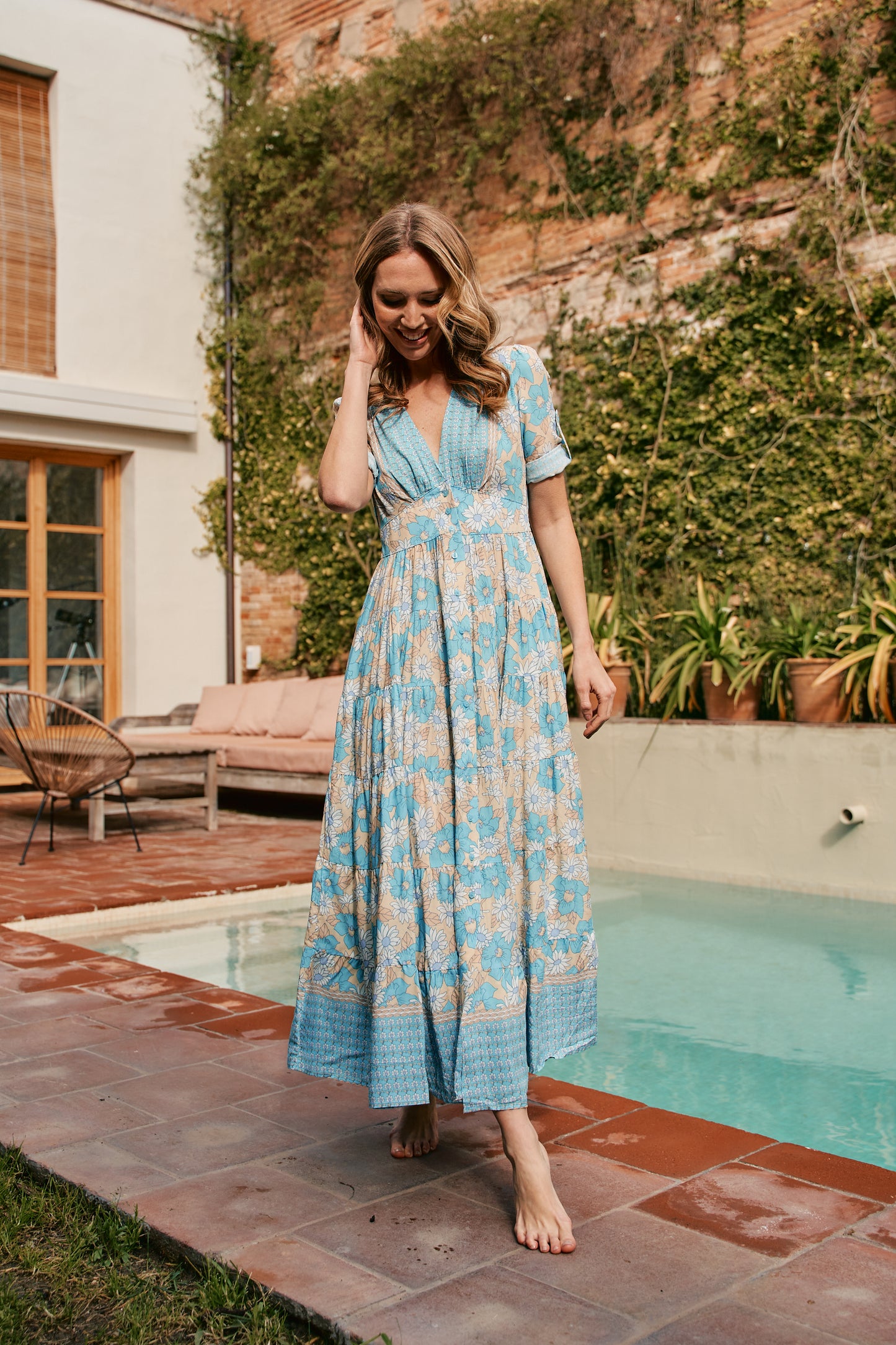 SWAN RIVER DAISY PRINT BERRY MAXI DRESS