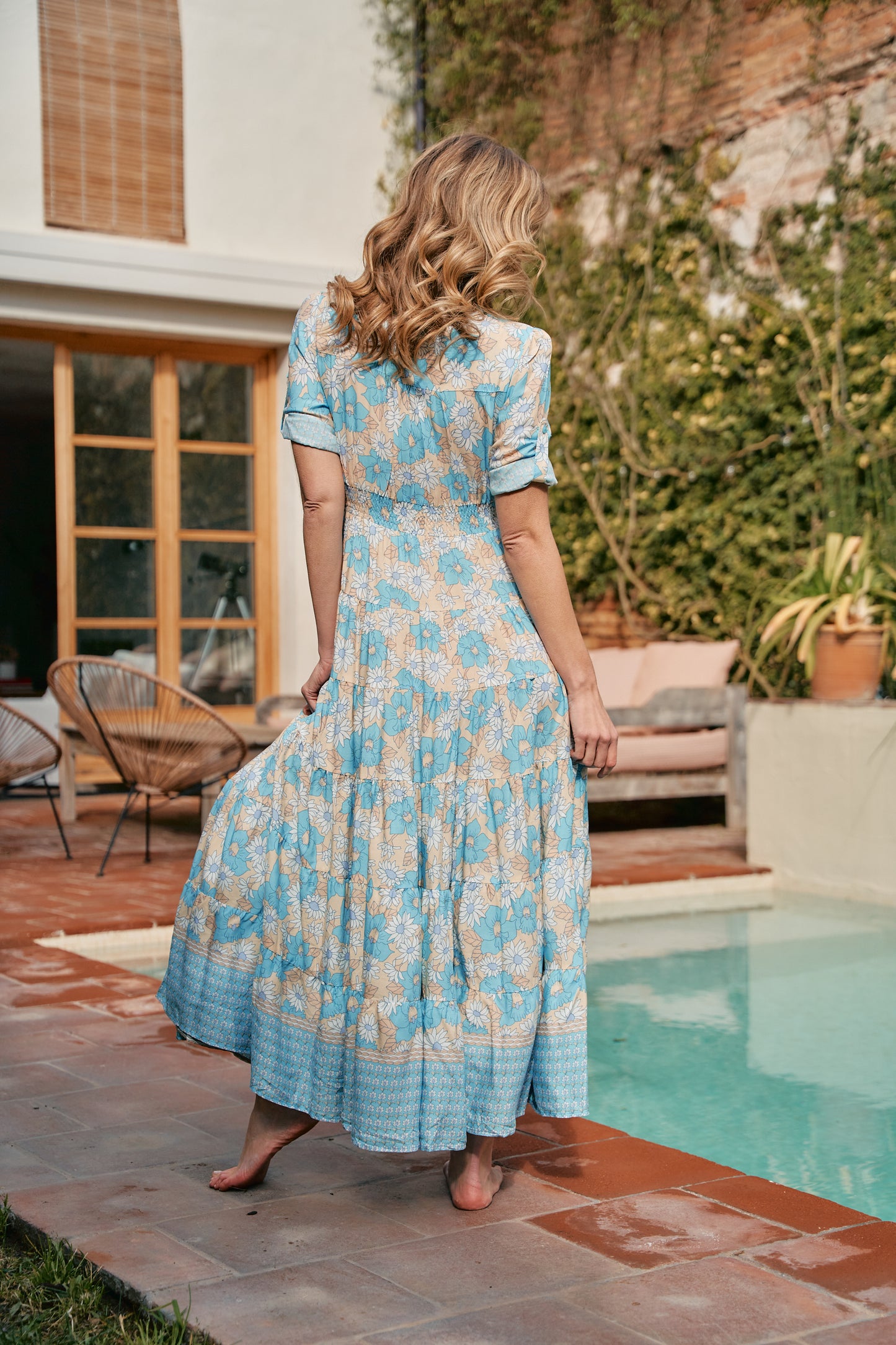 SWAN RIVER DAISY PRINT BERRY MAXI DRESS