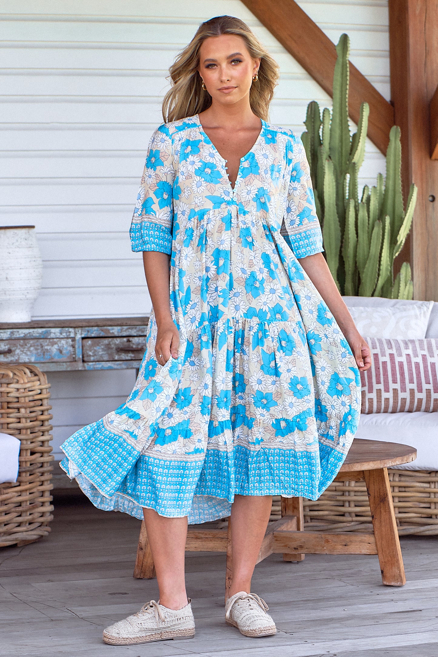SWAN RIVER DAISY PRINT EVE MIDI DRESS