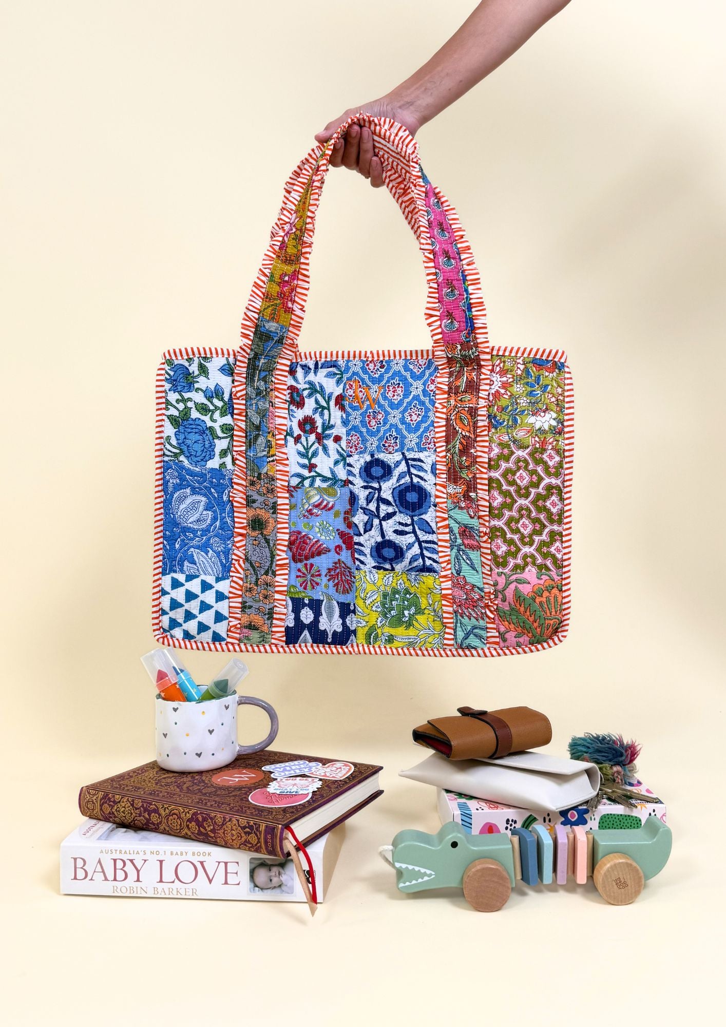 PATCHWORK TOTE BAG - BLUE