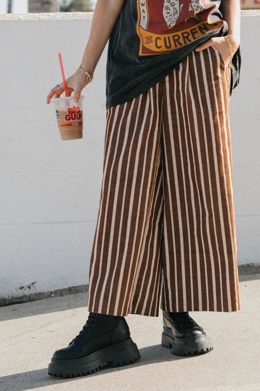 GABBI - STRIPED MID-WAIST CORD PANTS