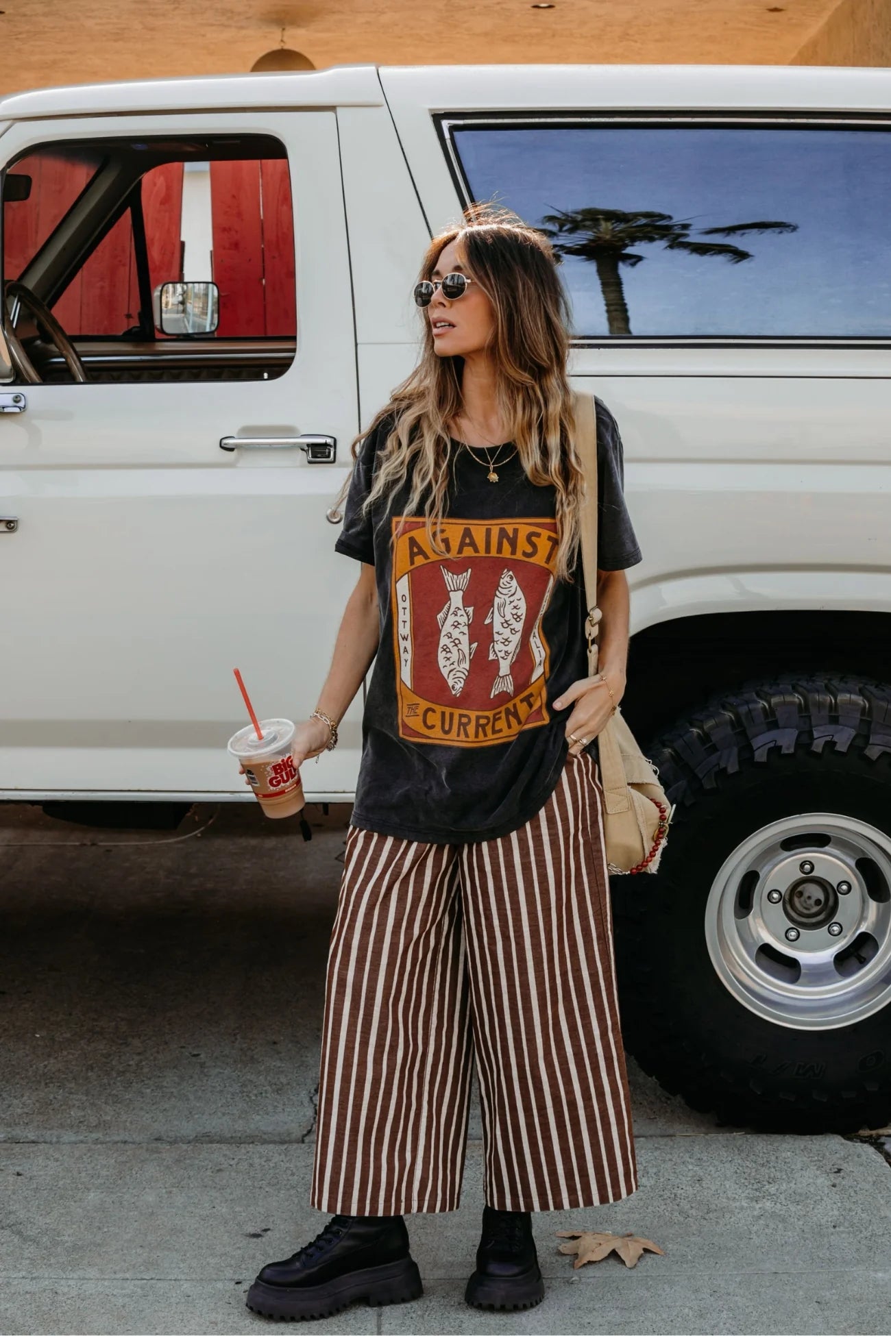 GABBI - STRIPED MID-WAIST CORD PANTS