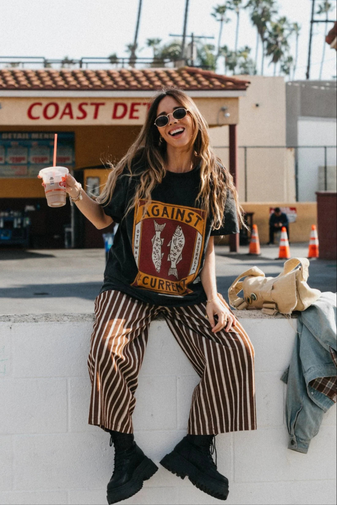 GABBI - STRIPED MID-WAIST CORD PANTS
