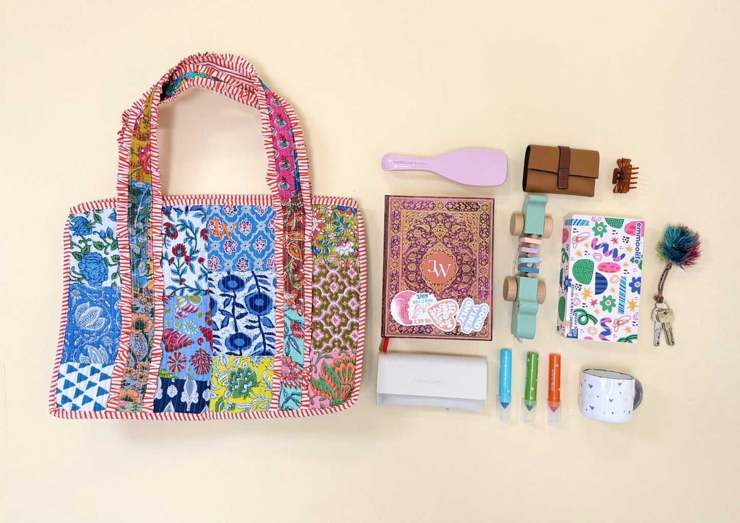 PATCHWORK TOTE BAG - BLUE