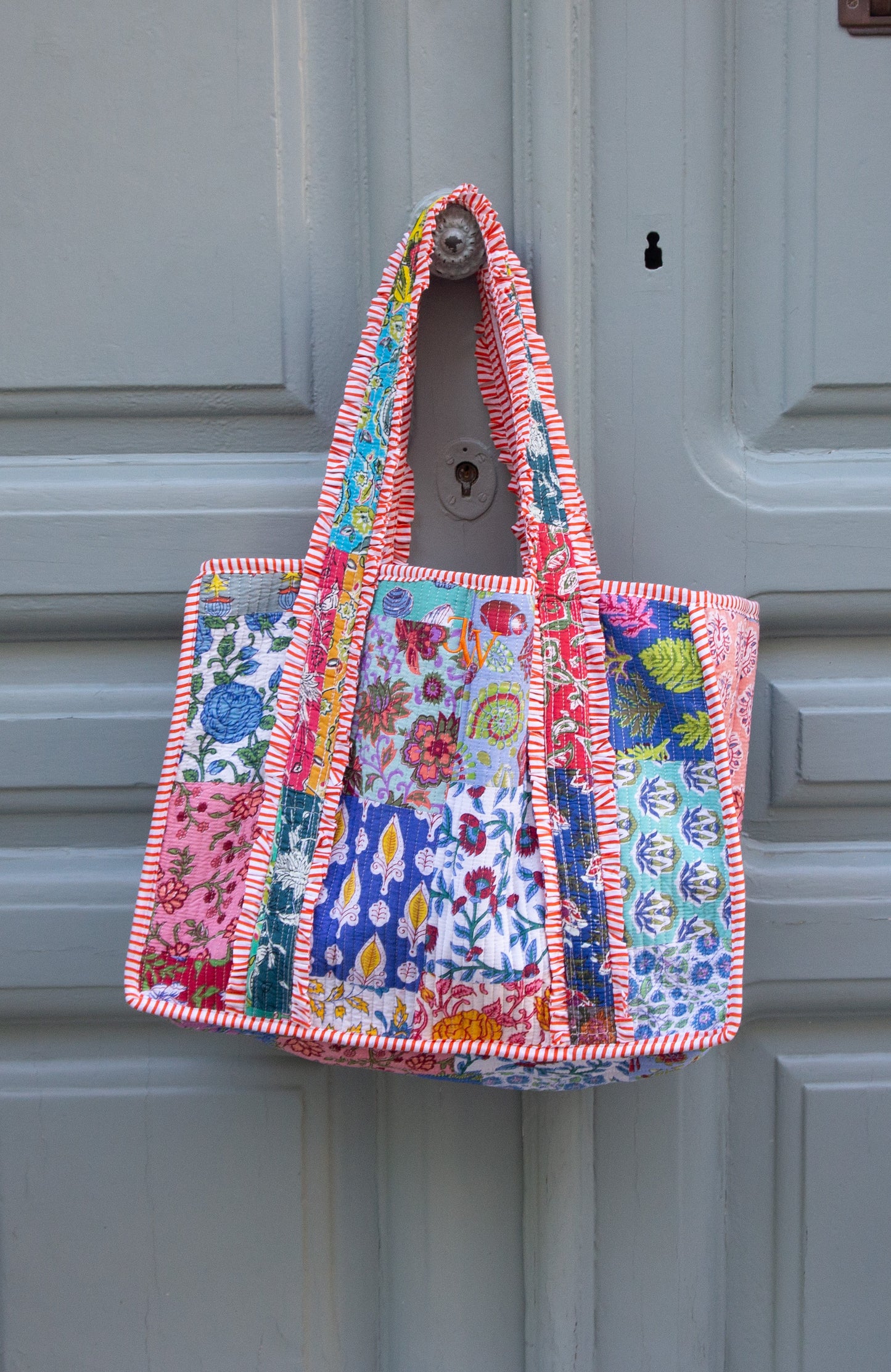 PATCHWORK TOTE BAG - BLUE