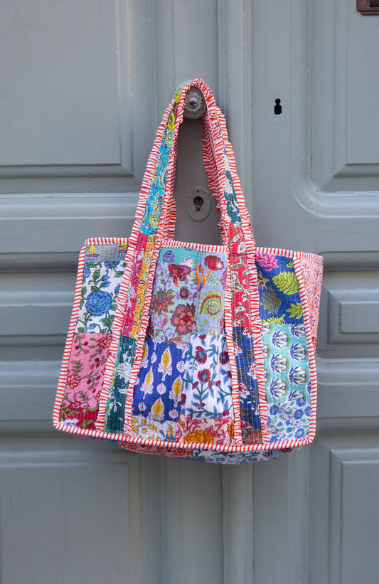 PATCHWORK TOTE BAG - BLUE