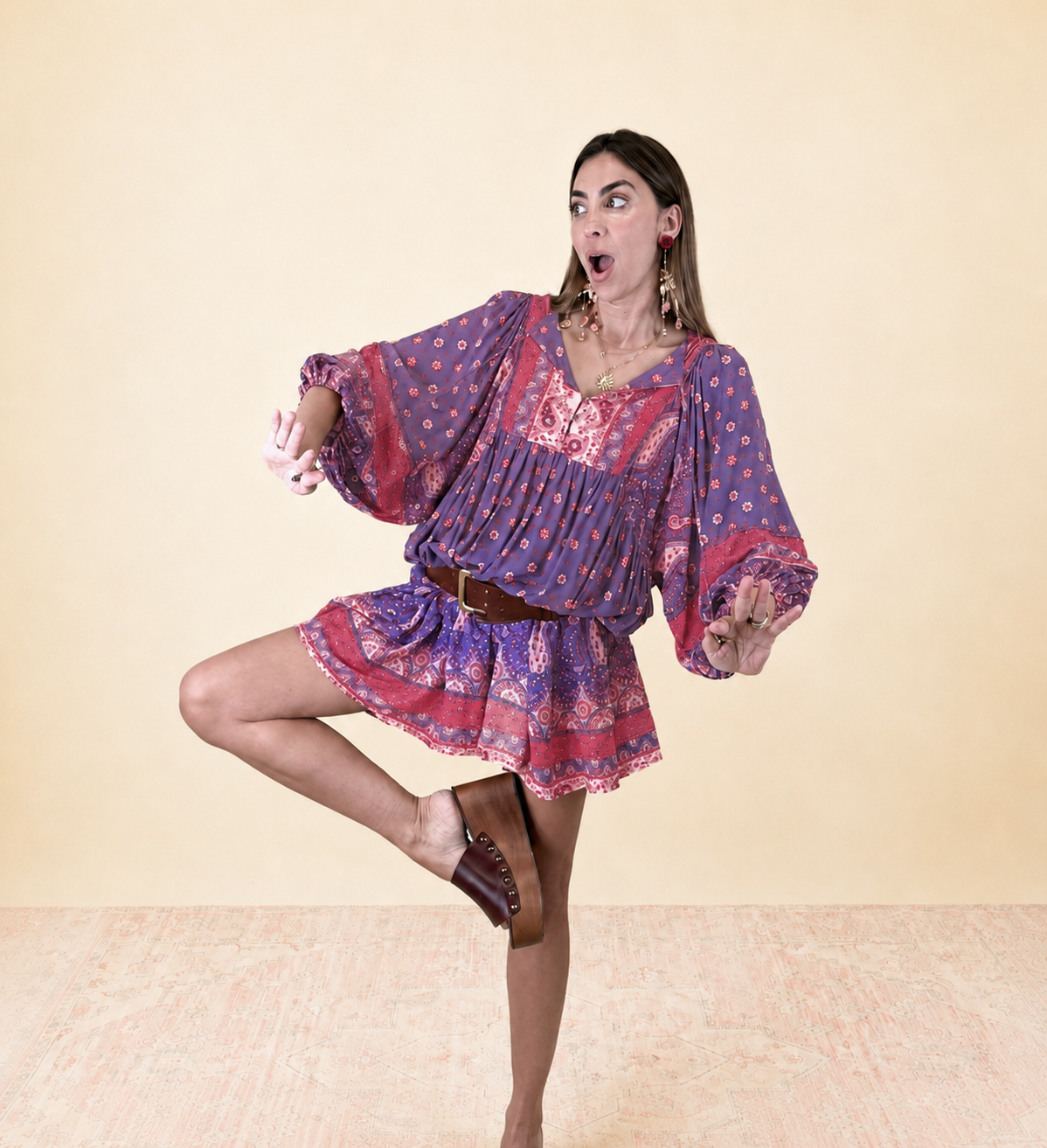 ROSEWOOD PRINT ADELA MINI DRESS