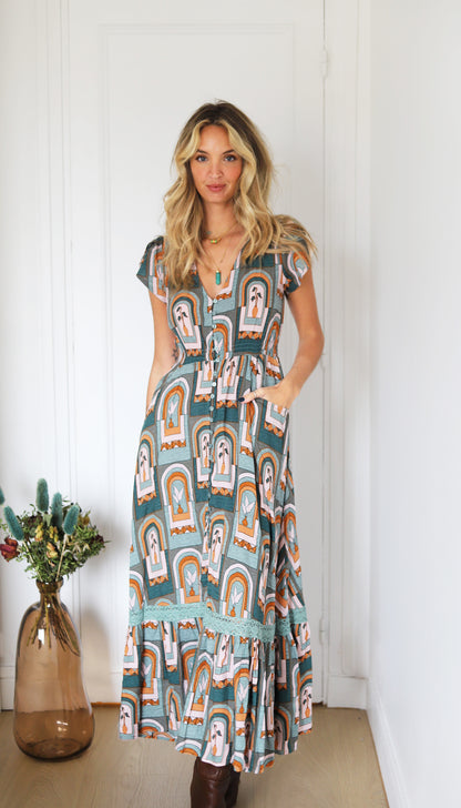 EMERALD ARCHES PRINT CARMEN MAXI