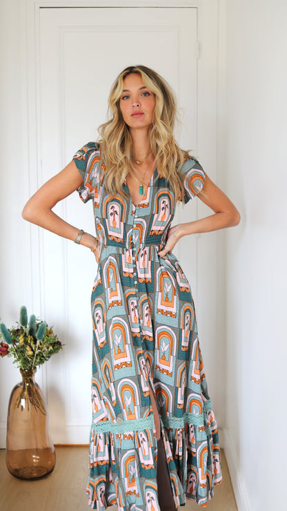 EMERALD ARCHES PRINT CARMEN MAXI