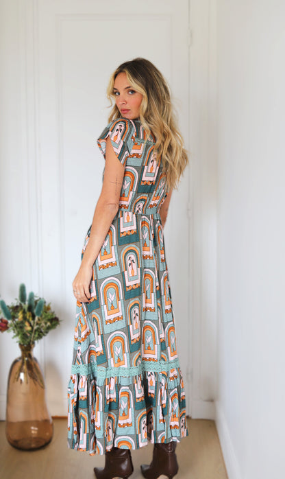 EMERALD ARCHES PRINT CARMEN MAXI