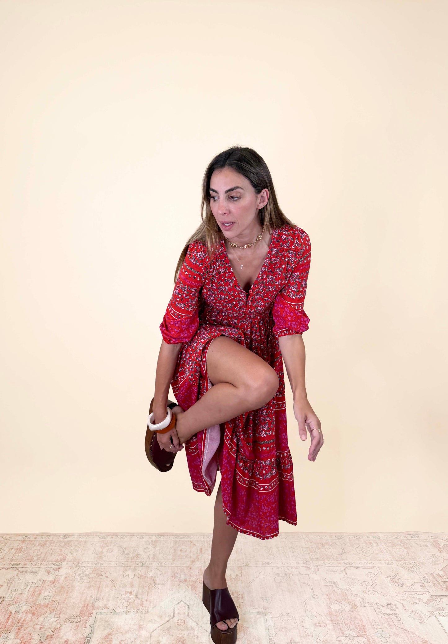 HIBISCUS PRINT EVE MIDI