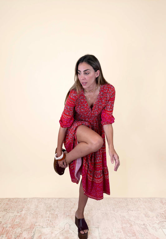 HIBISCUS PRINT EVE MIDI