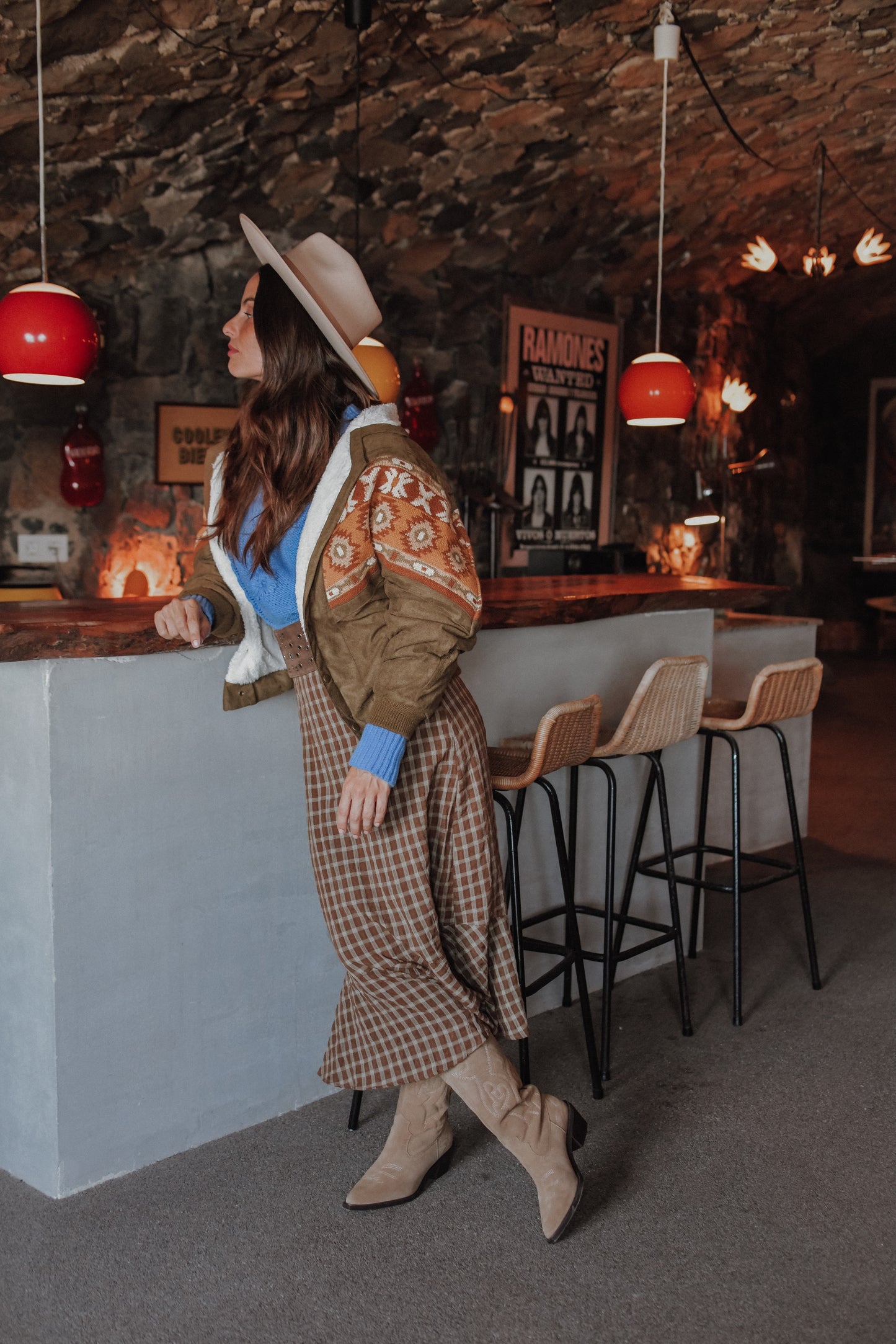 BROWN CHECKERED MIDI SKIRT - JUNE