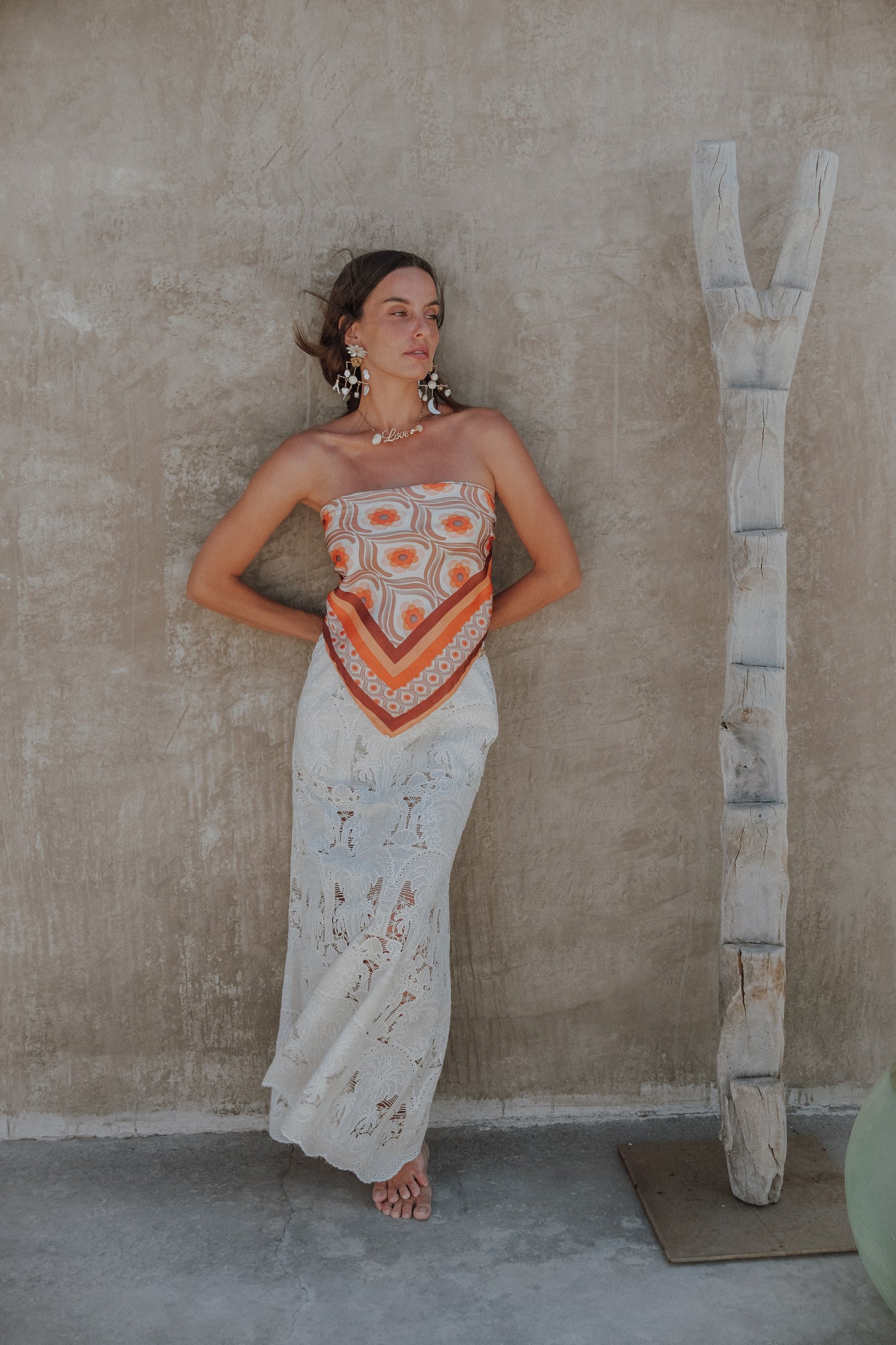 IVORY PALM EMBROIDERED WOODS MAXI SKIRT