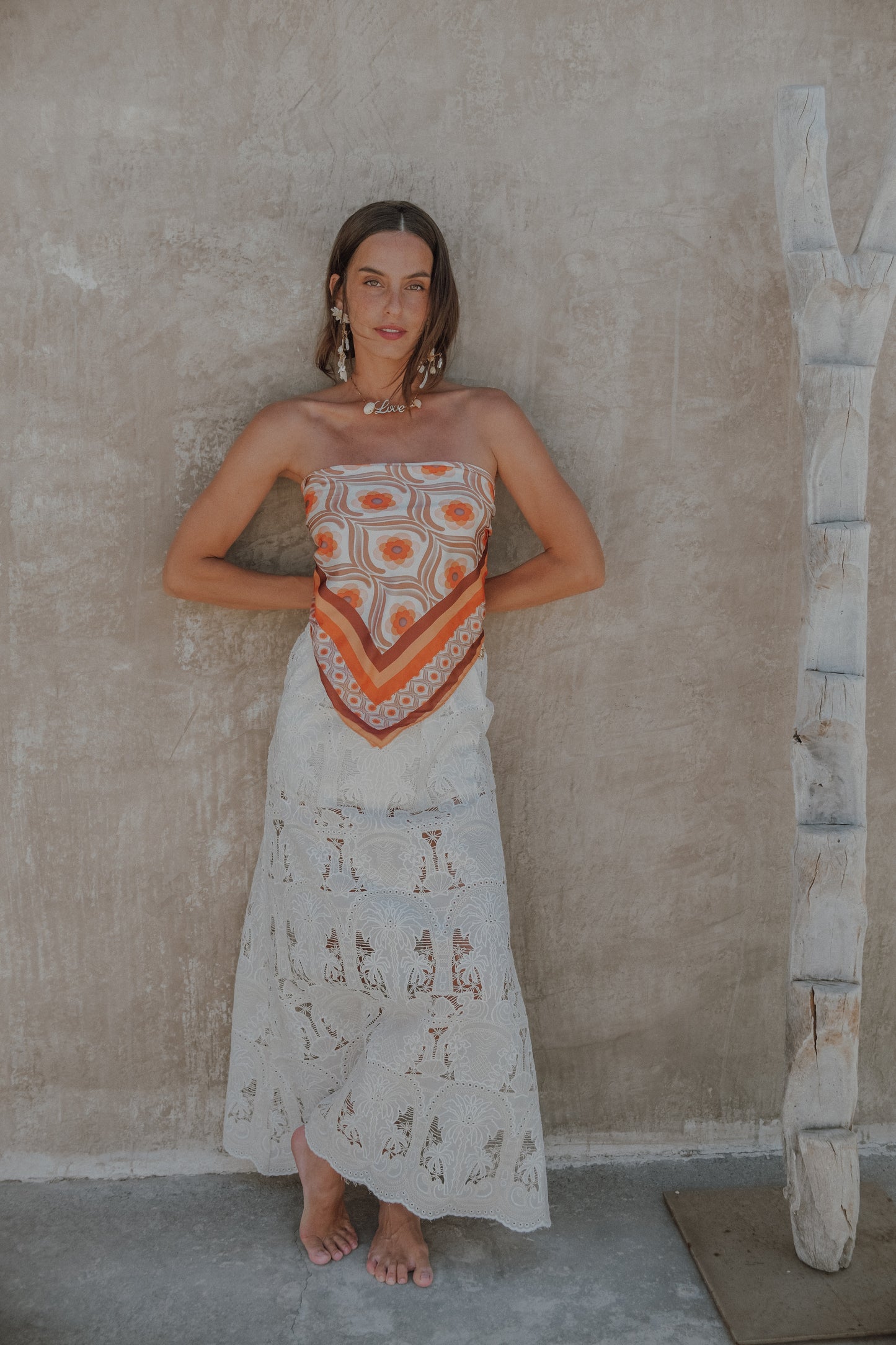 IVORY PALM EMBROIDERED WOODS MAXI SKIRT