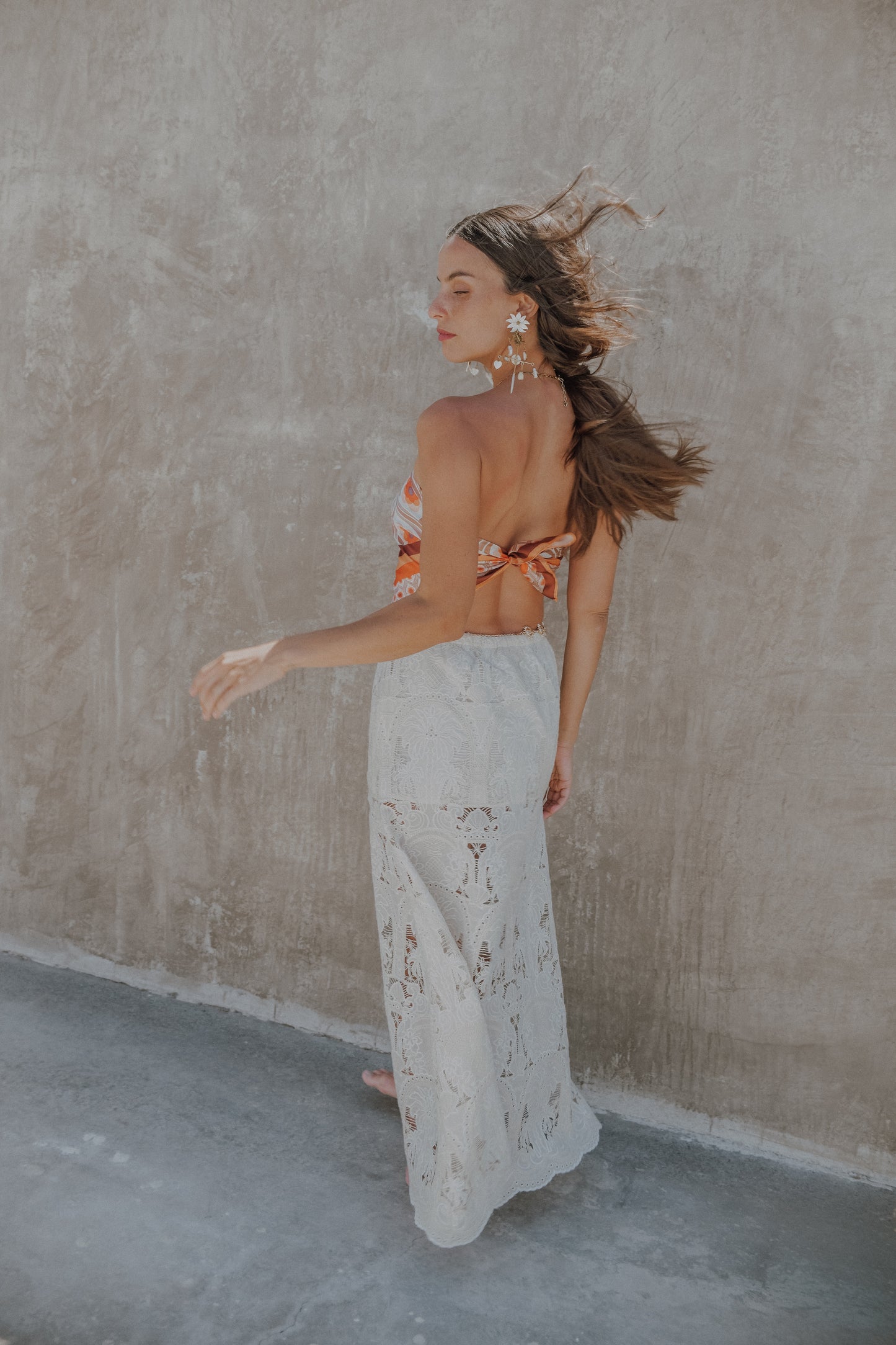 IVORY PALM EMBROIDERED WOODS MAXI SKIRT