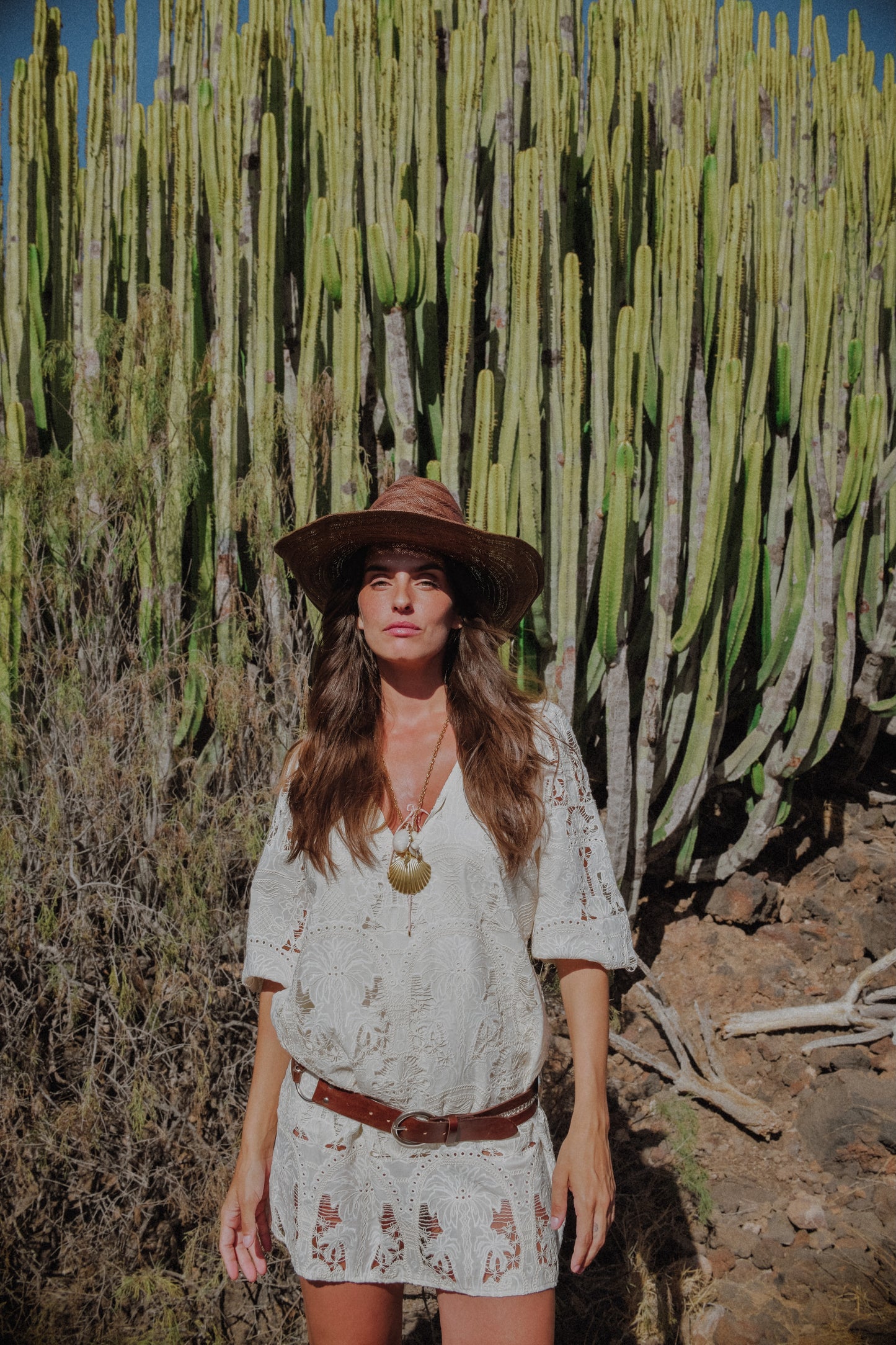 IVORY PALM EMBROIDERED ELENA DRESS