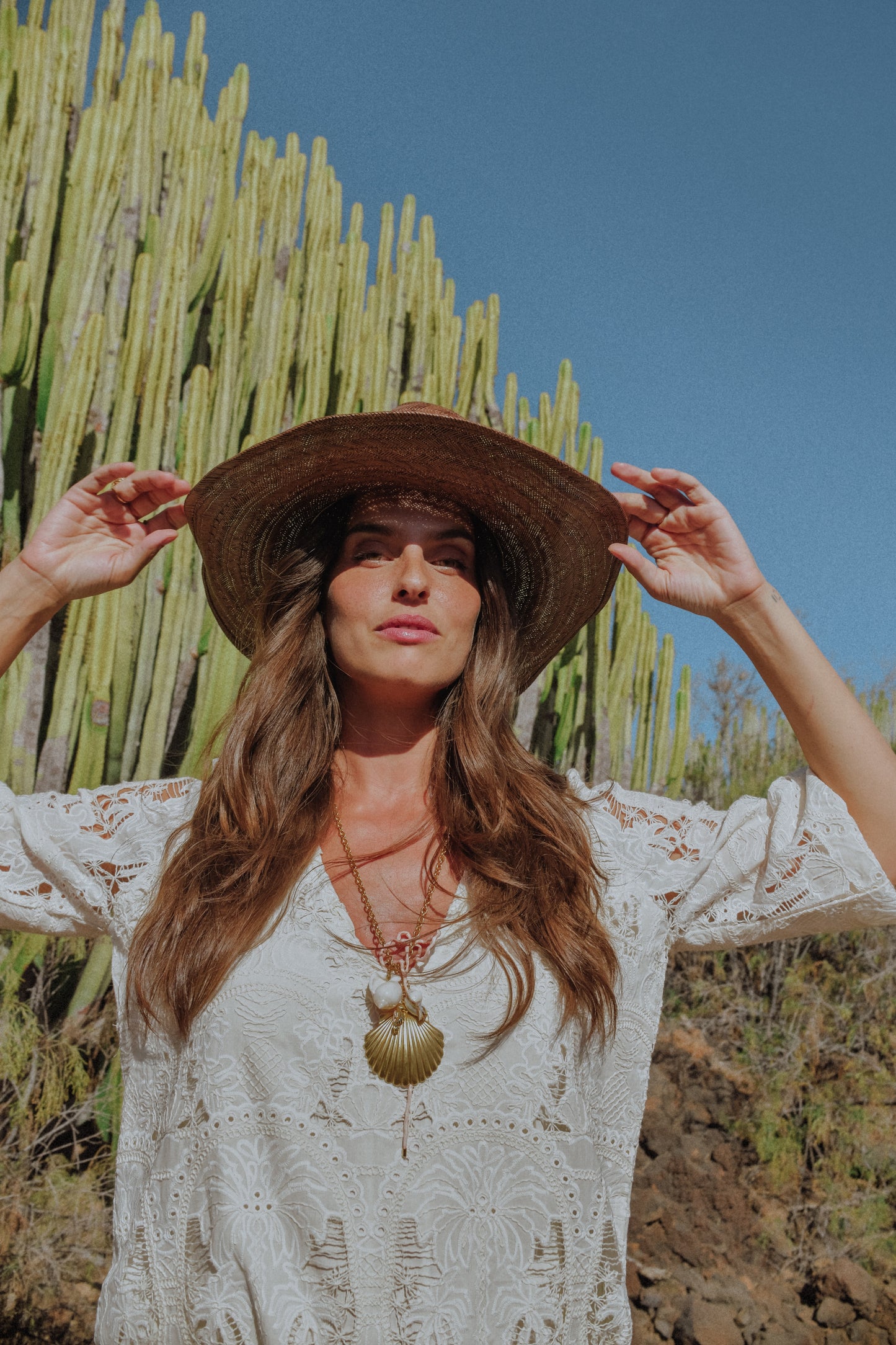 IVORY PALM EMBROIDERED ELENA DRESS