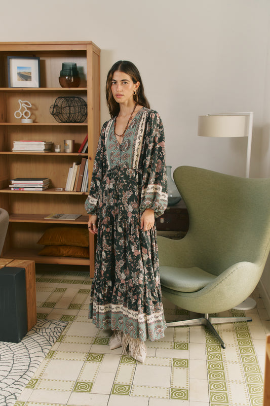 GREEN HAZE PRINT TERESA MAXI DRESS