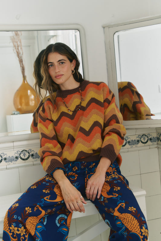 Jarlie Wild Meet Me at Sundown chunky knit sweater with voluminous sleeves in orange