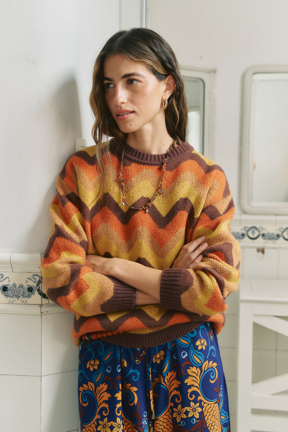 Jarlie Wild Meet Me at Sundown chunky knit sweater with voluminous sleeves in orange