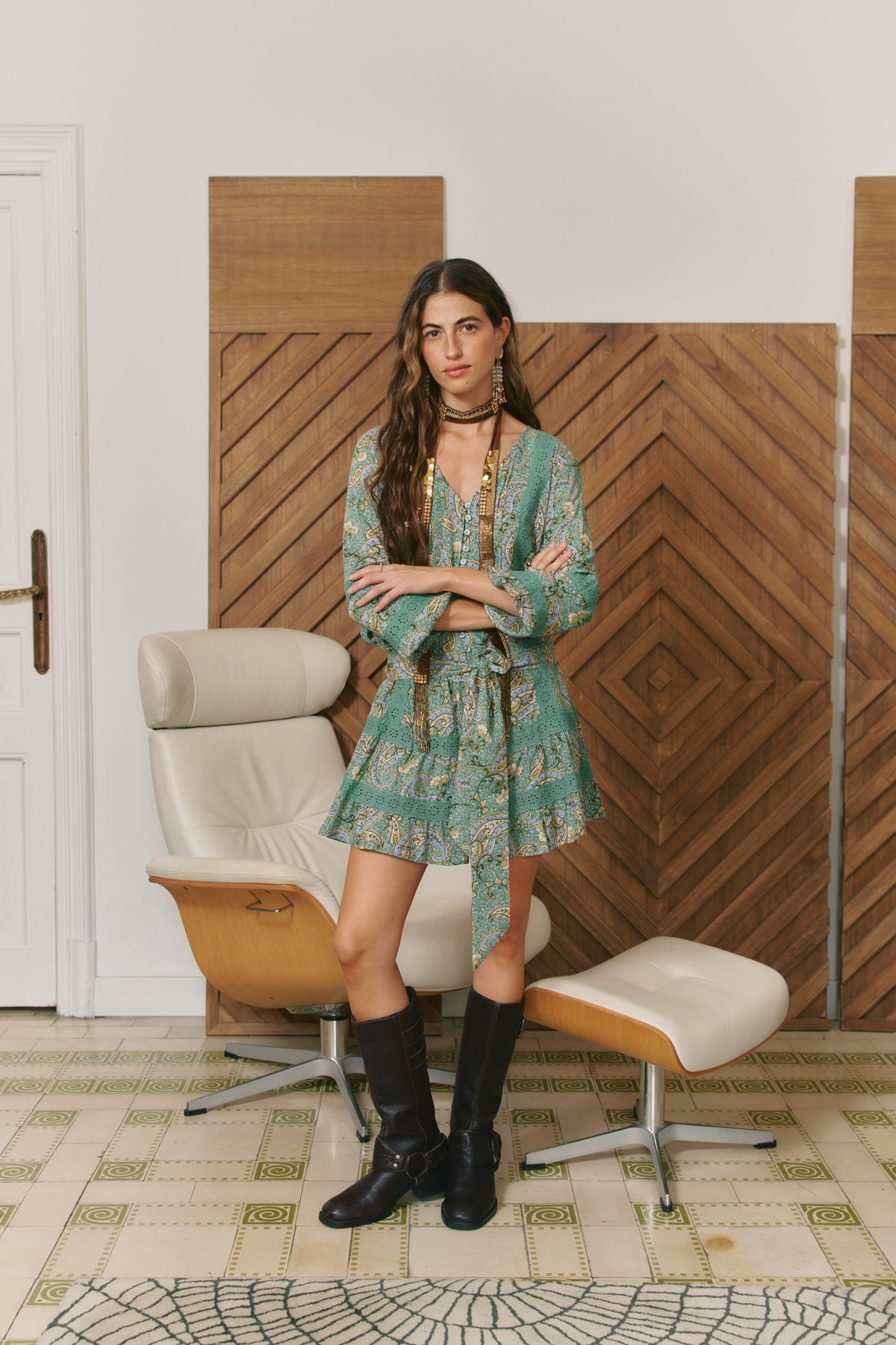 SAGEWOOD PRINT ABITO MINI DRESS