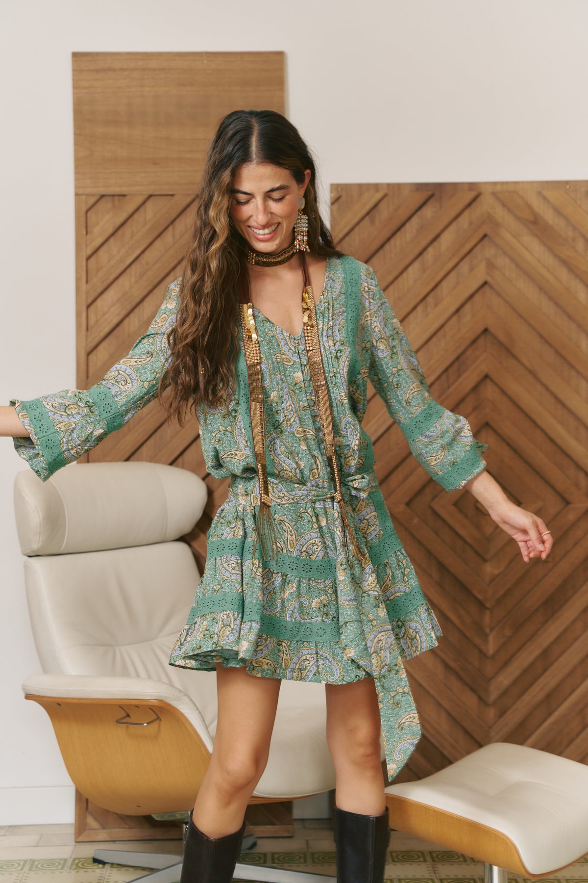 SAGEWOOD PRINT ABITO MINI DRESS