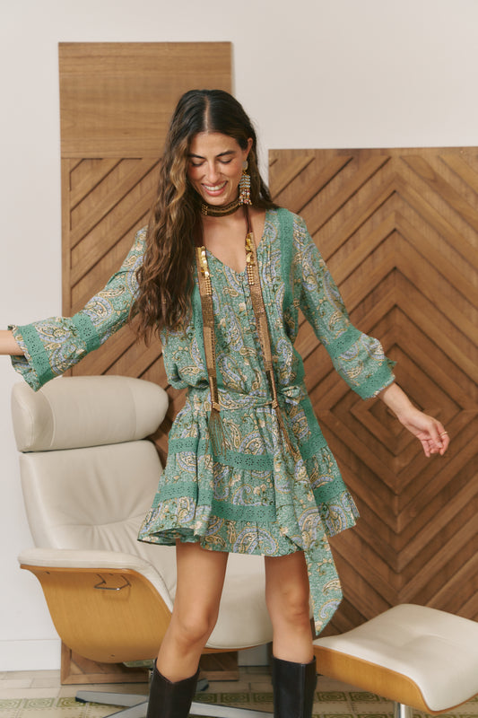 SAGEWOOD PRINT ABITO MINI DRESS