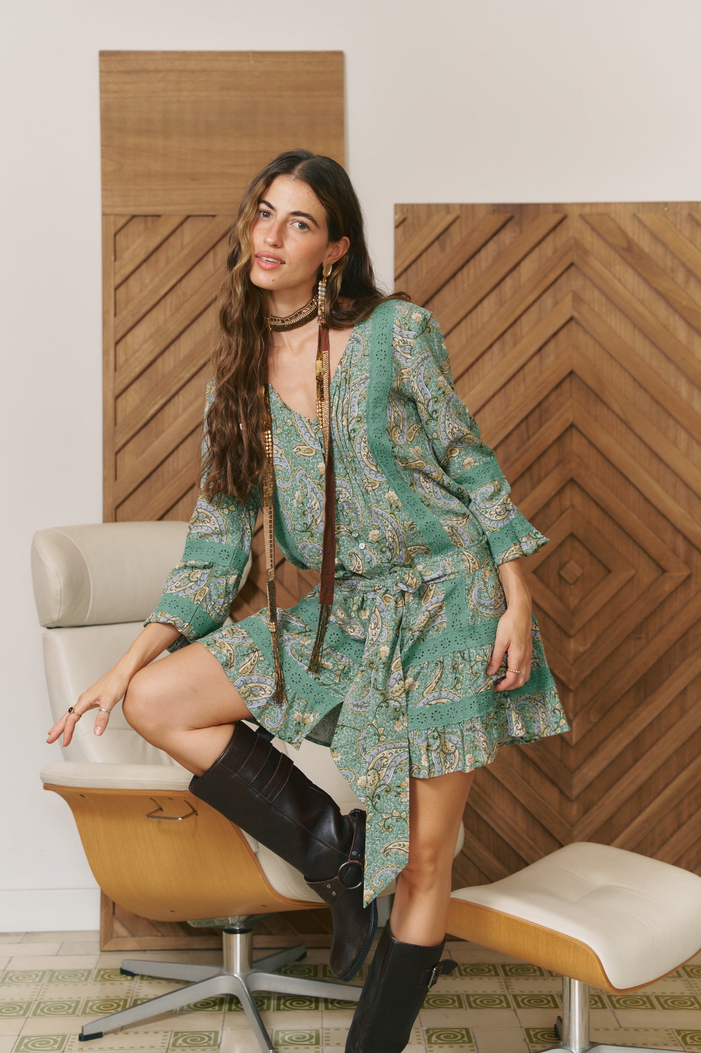SAGEWOOD PRINT ABITO MINI DRESS