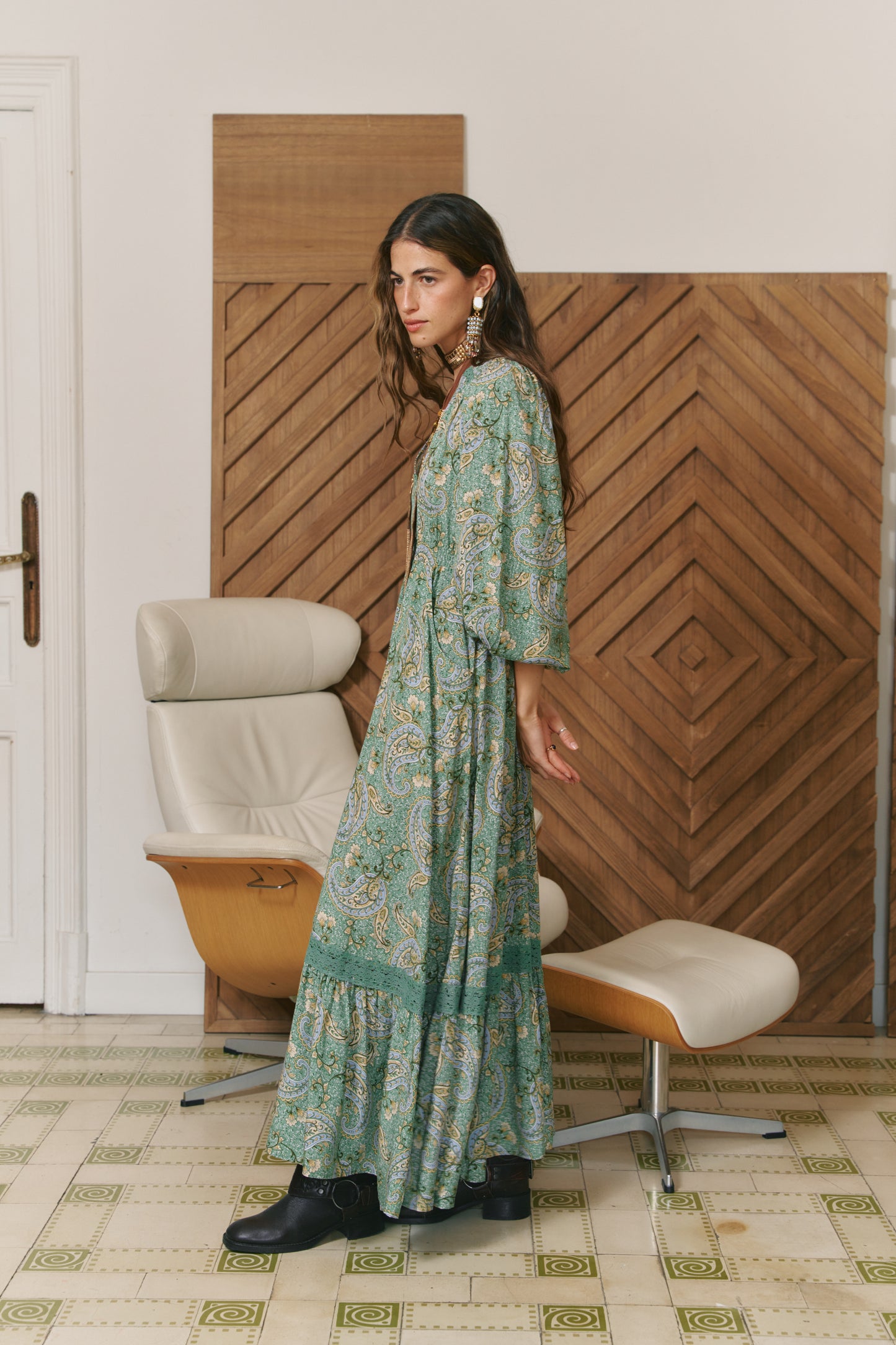 SAGEWOOD PRINT L/S CARMEN MAXI DRESS