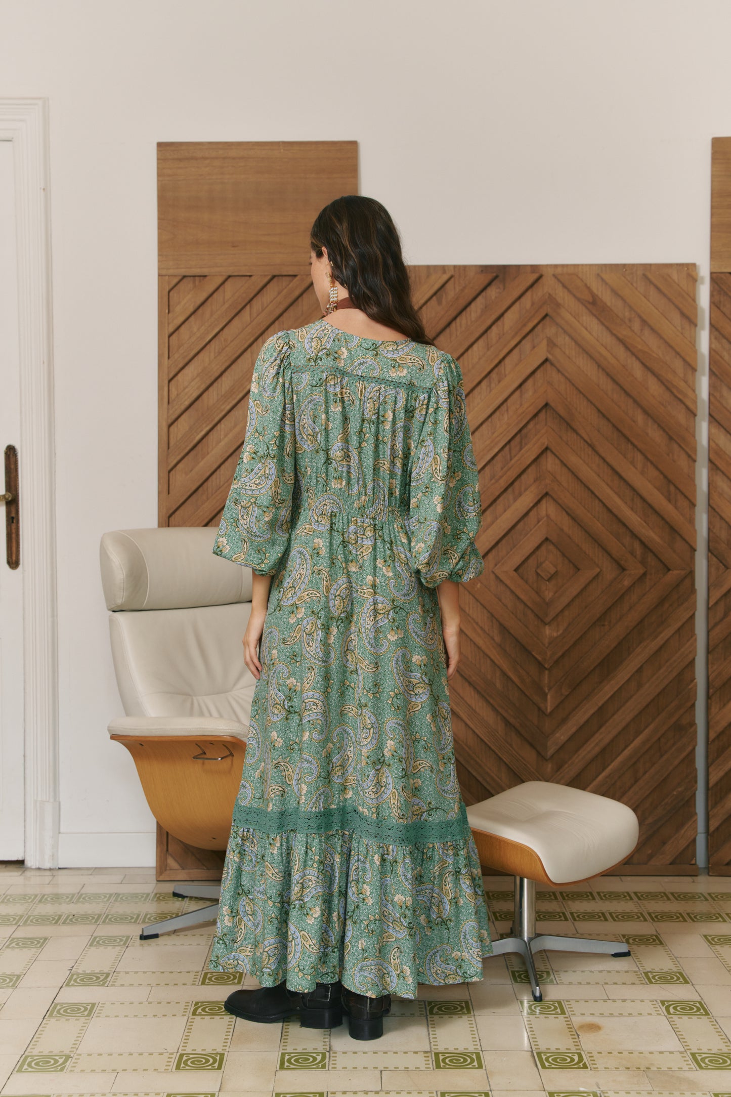 SAGEWOOD PRINT L/S CARMEN MAXI DRESS