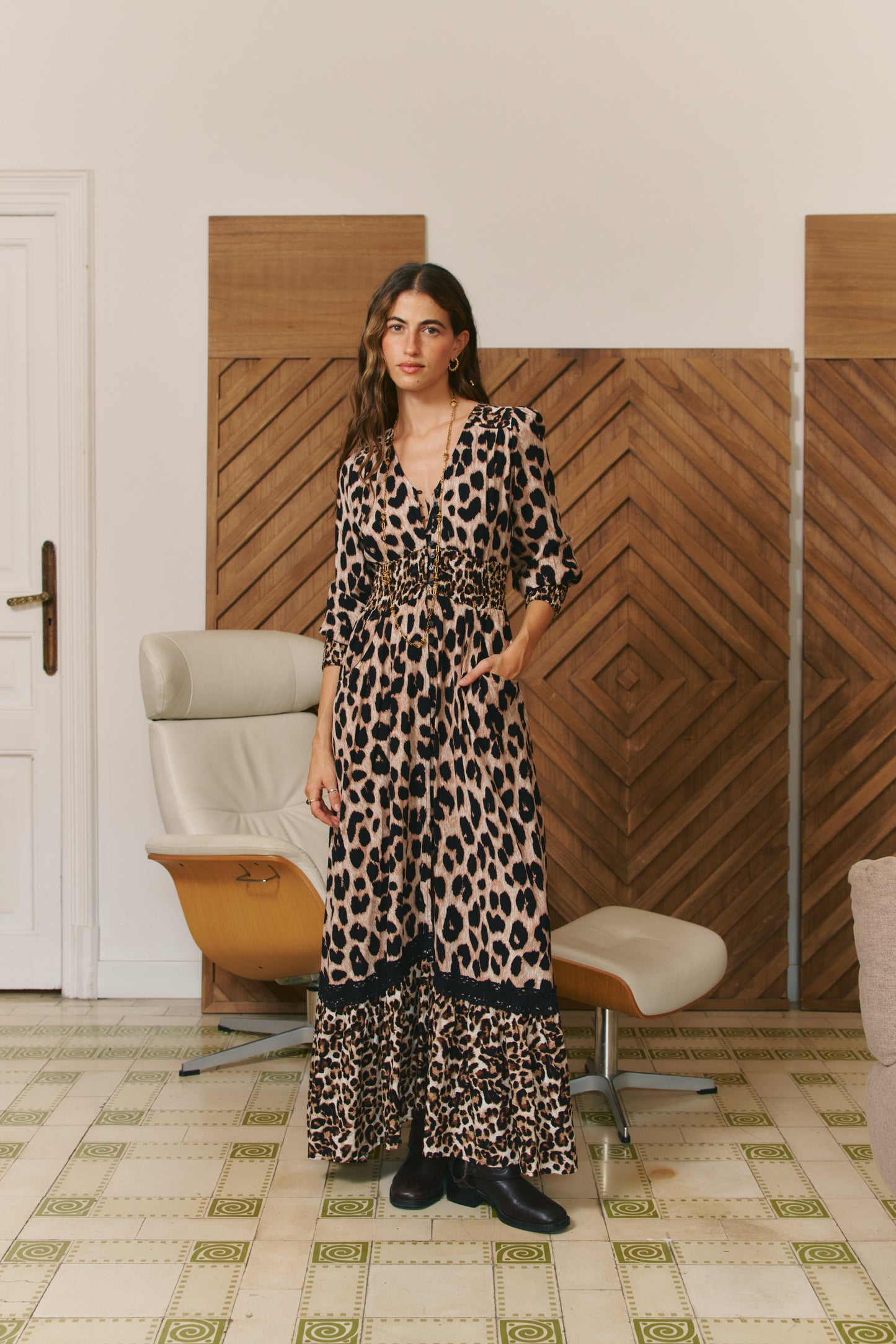 UNTAMED PRINT SABRINA MAXI DRESS