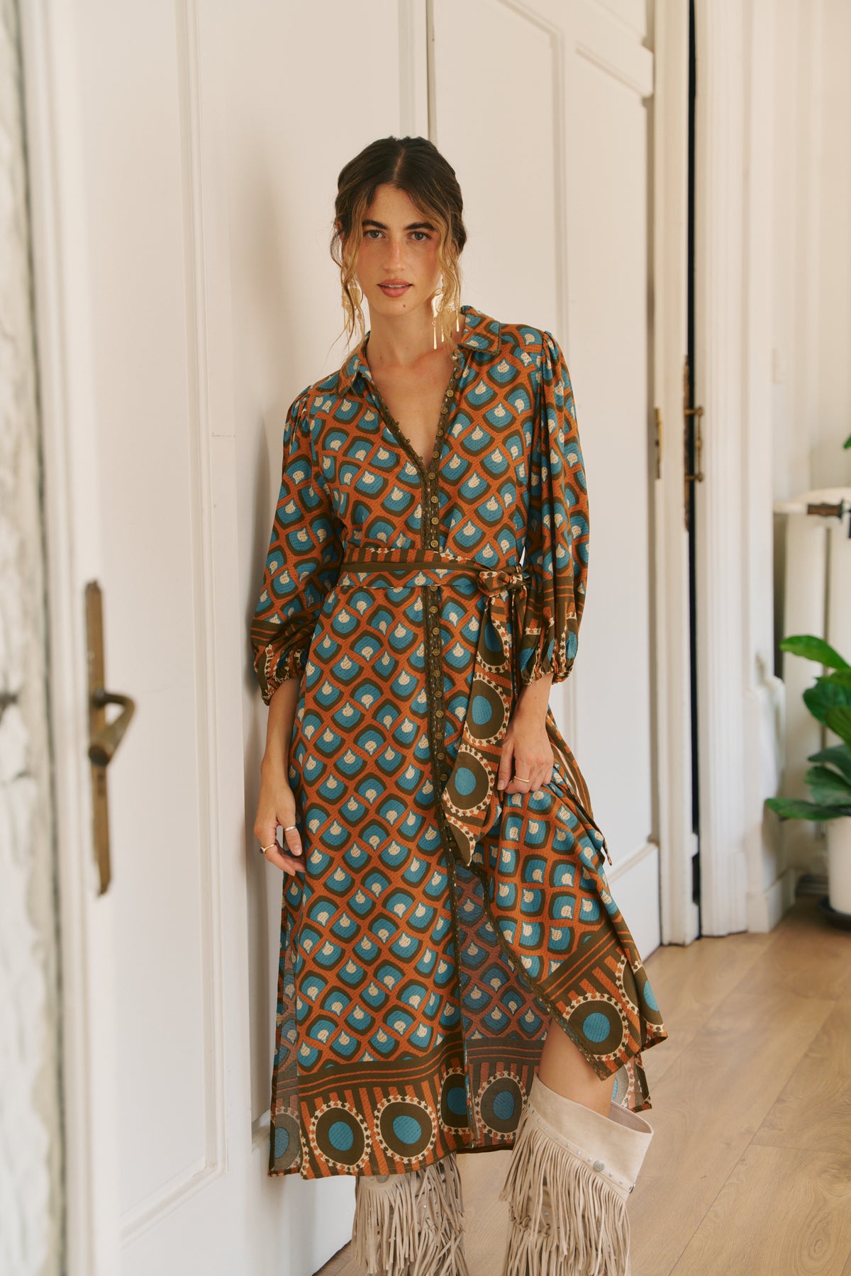 BIANCA PRINT WHITNEY MIDI DRESS