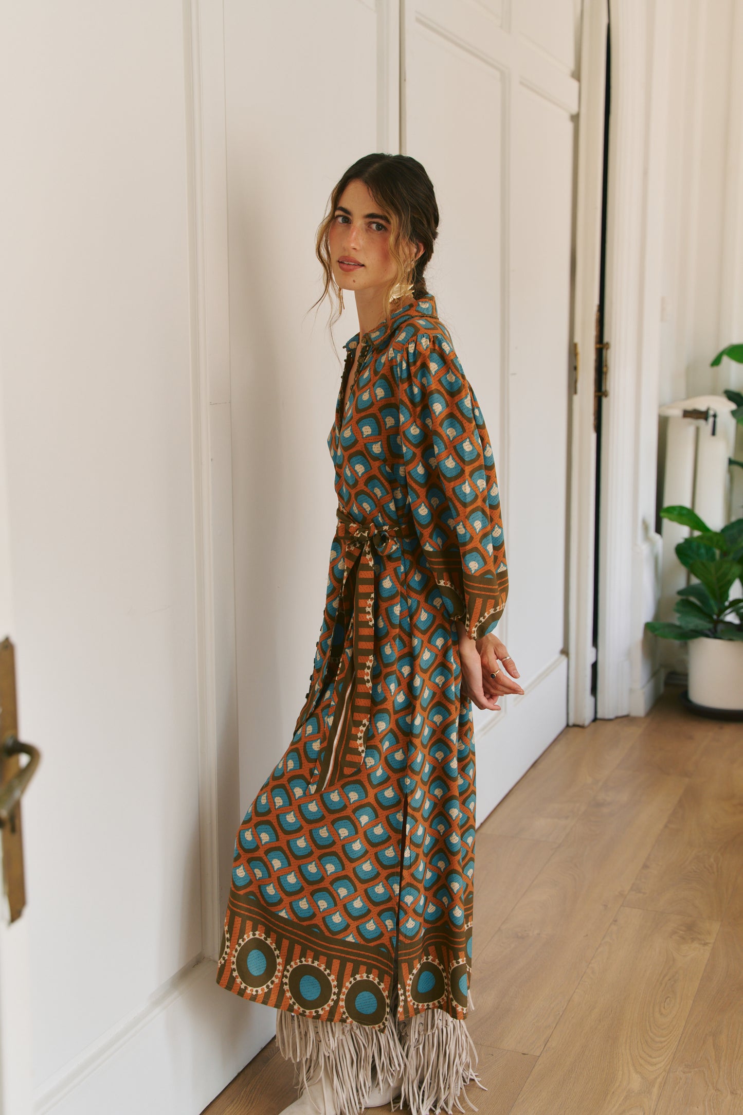 BIANCA PRINT WHITNEY MIDI DRESS