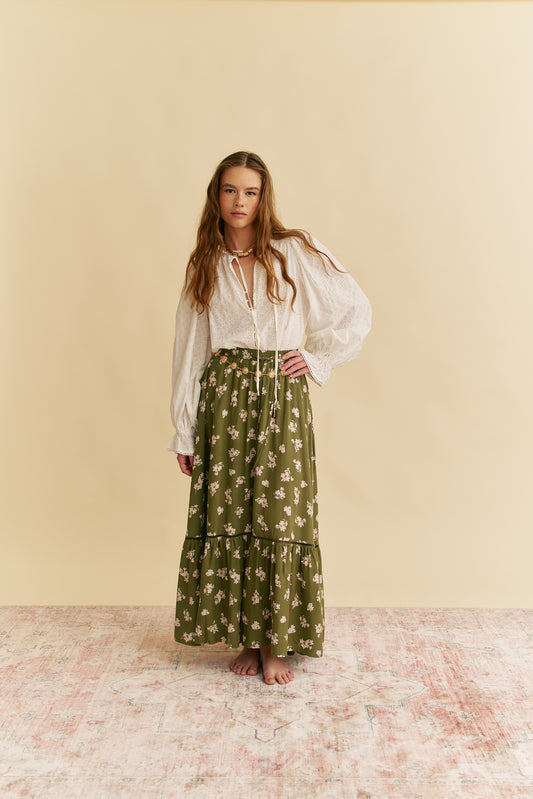 SAGE PRINT DAPHNE SKIRT