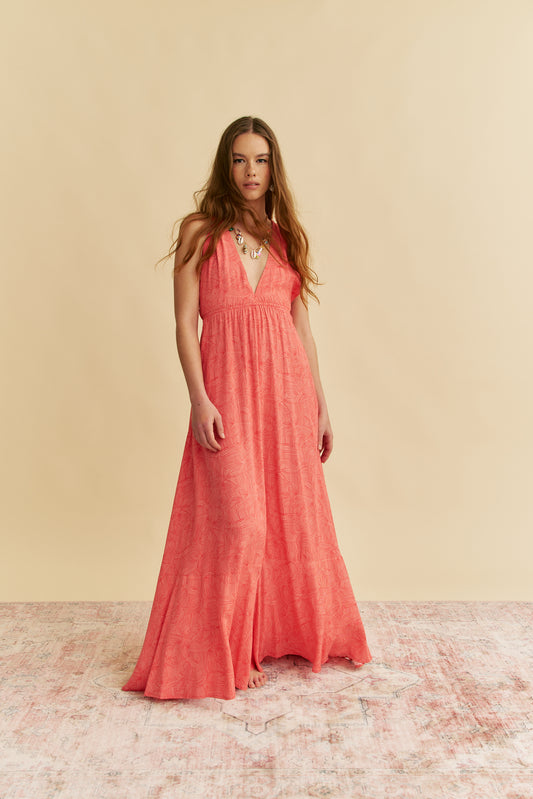 LITTLE BOW PRINT PEARL MAXI DRESS
