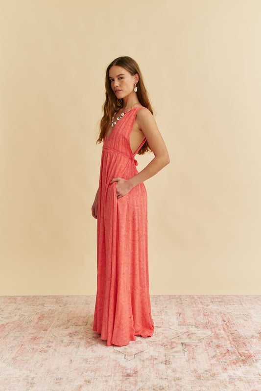 LITTLE BOW PRINT PEARL MAXI DRESS