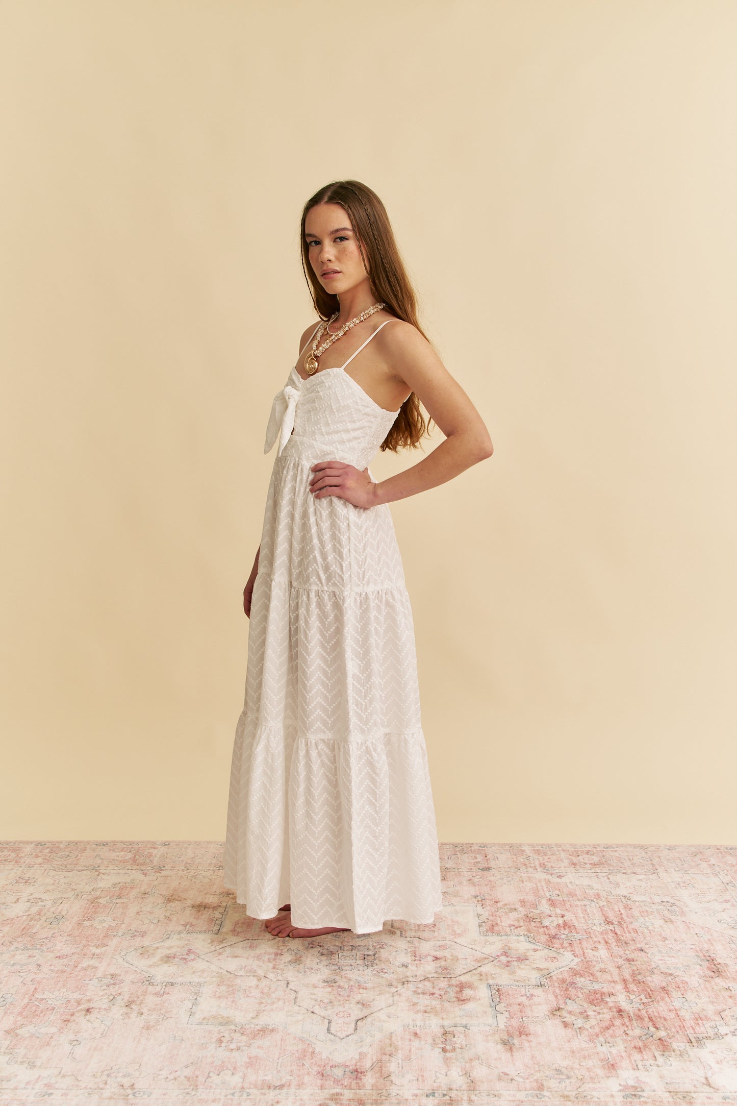 WHITE RIVIERA EMBROIDERED BAMBI MAXI DRESS