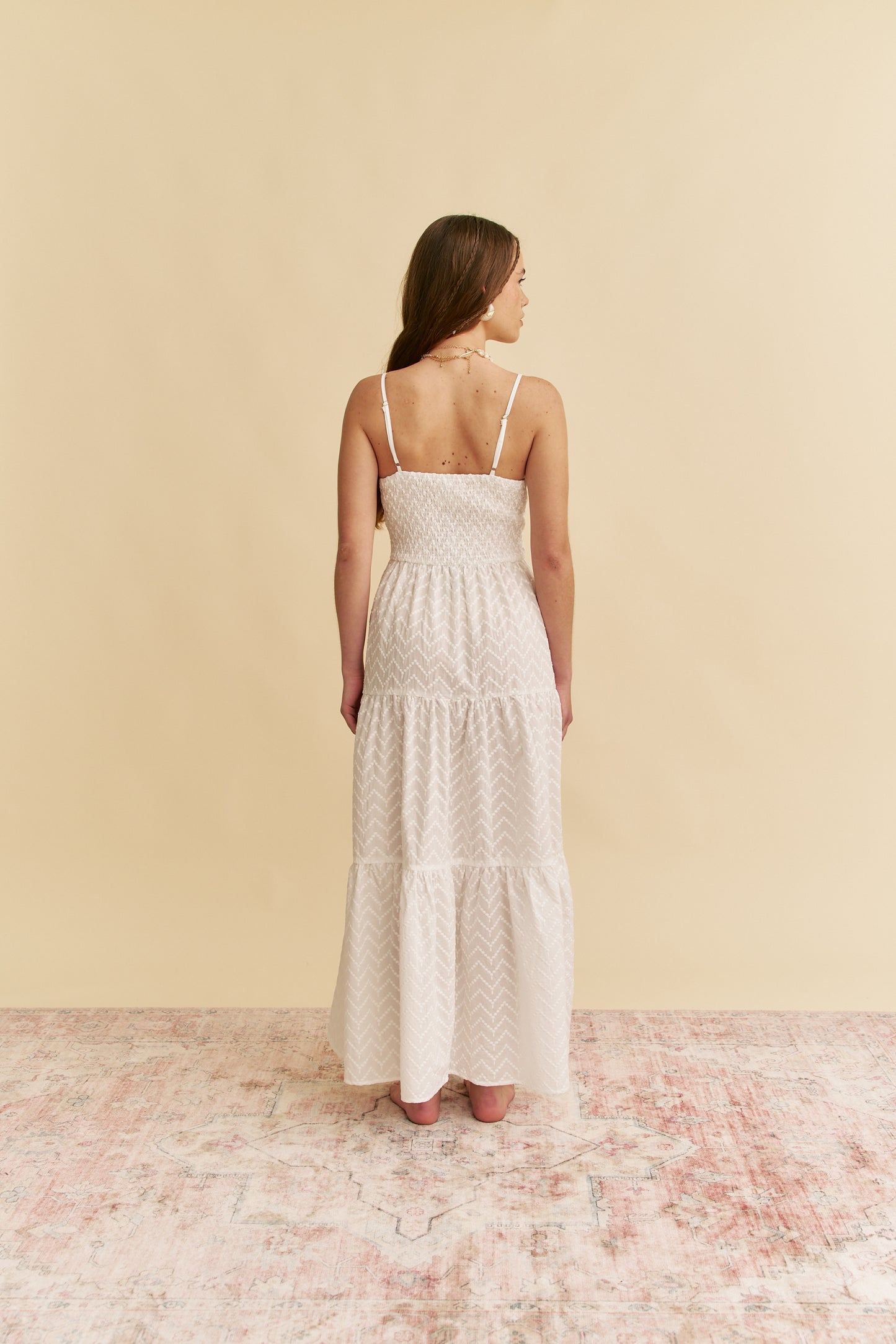 WHITE RIVIERA EMBROIDERED BAMBI MAXI DRESS