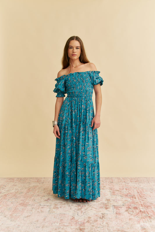 OCEAN EYES PRINT CLAUDETTE MAXI DRESS