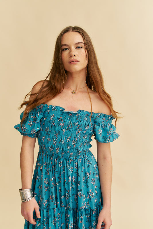 OCEAN EYES PRINT CLAUDETTE MAXI DRESS