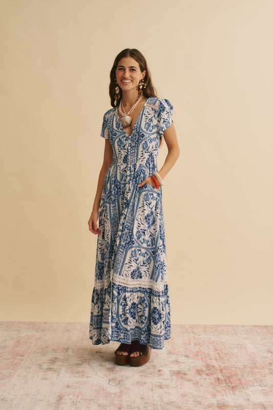 DENIM DREAMS CARMEN MAXI DRESS