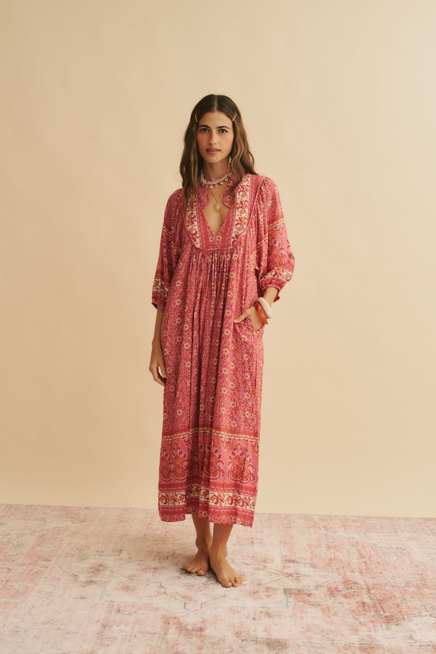 STRAWBERRIES AND CREAM PRINT BOHEME MIDI
