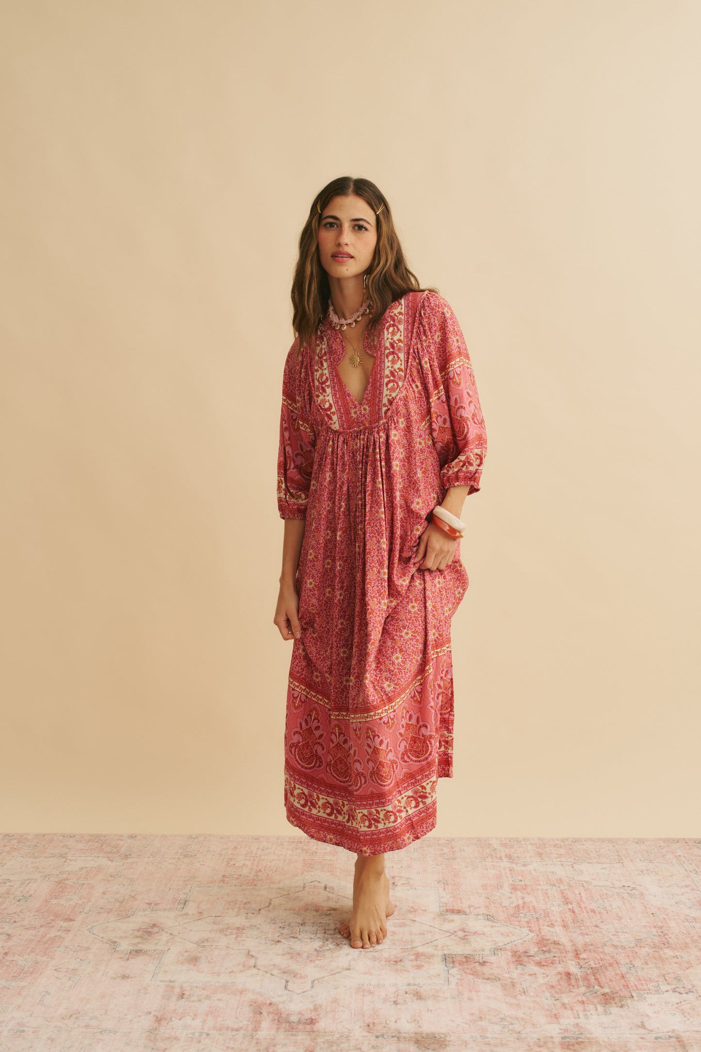 STRAWBERRIES AND CREAM PRINT BOHEME MIDI