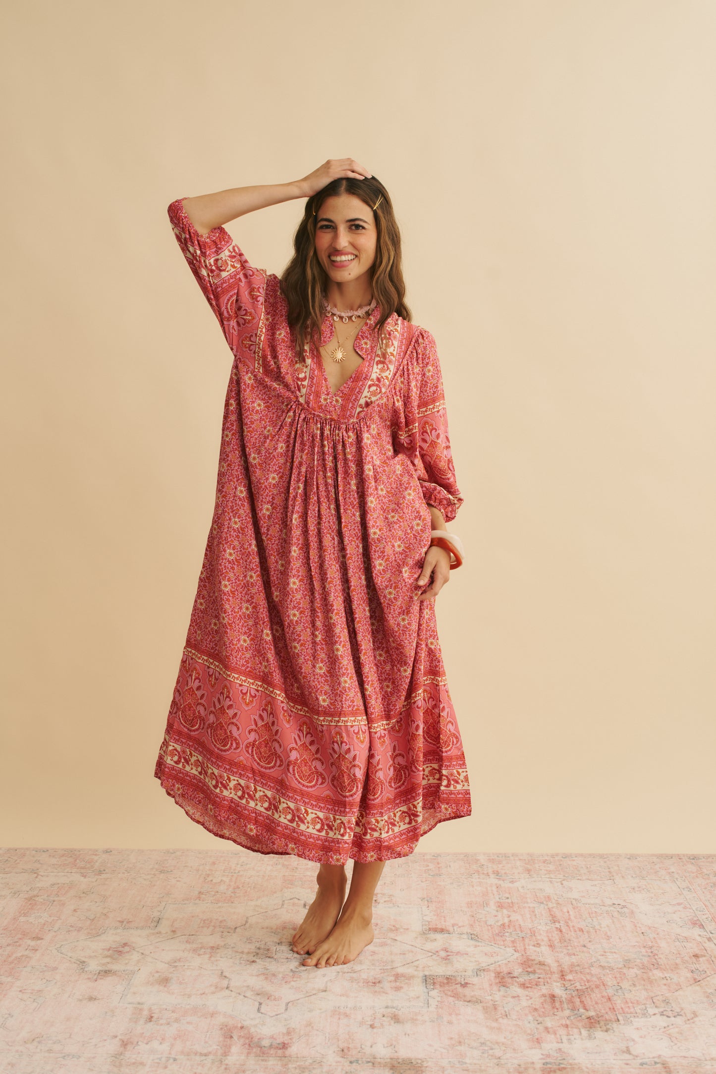 STRAWBERRIES AND CREAM PRINT BOHEME MIDI